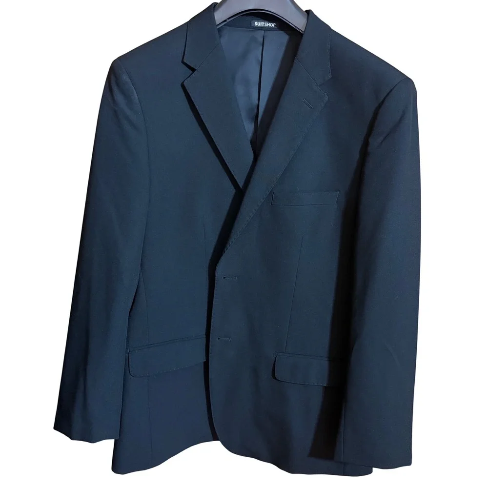SuitShop Mens Black Slim Fit Stretch Suit 2 Piece Set Jacket 44S Pants 35S